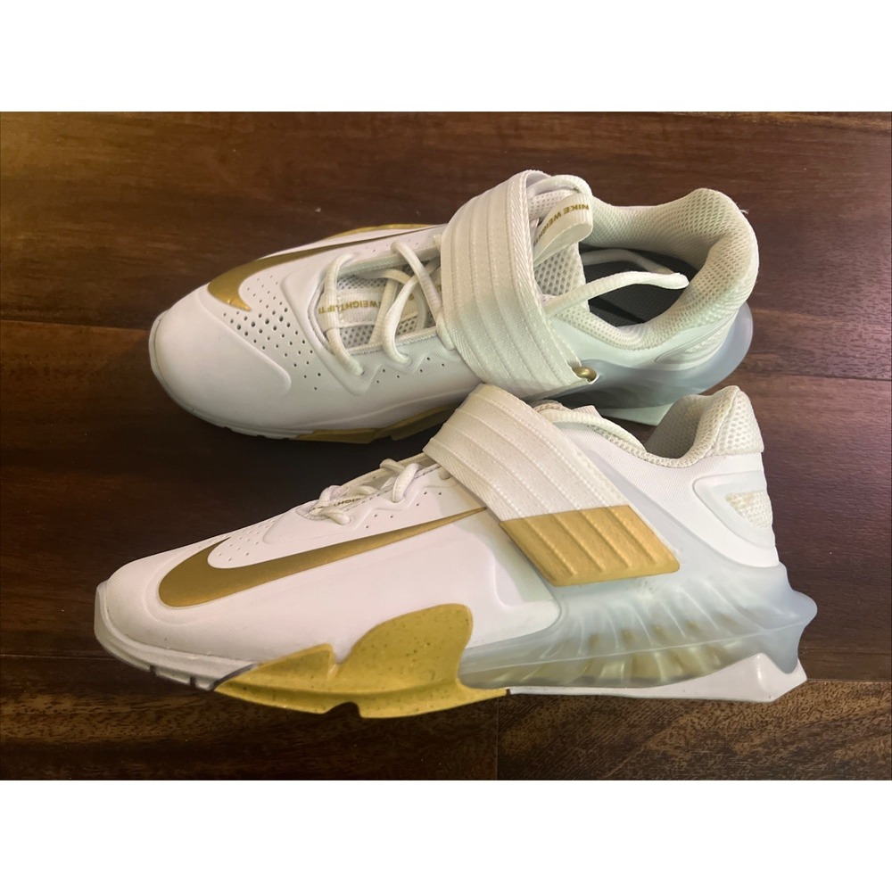 New Nike Mens Savaleos Power Weight Lifting Workout Shoes Size 5.5‎ White Gold